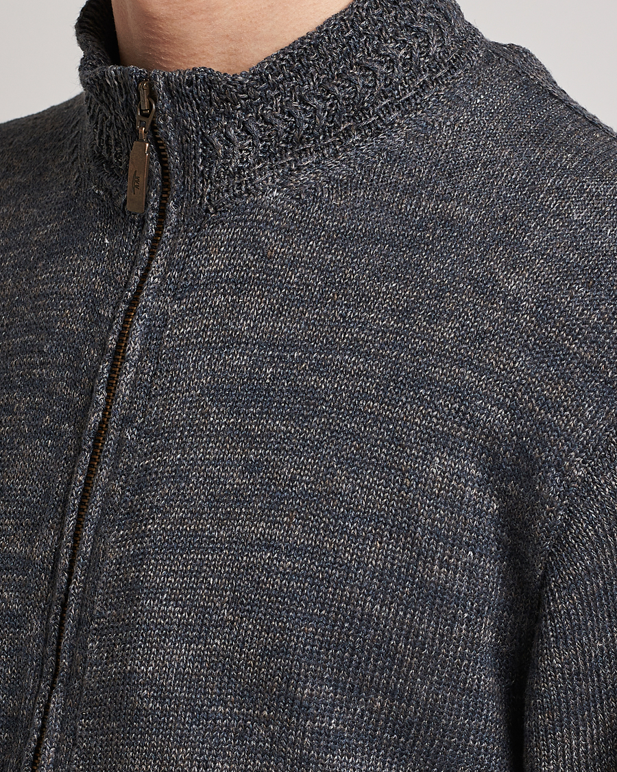 Herren | Pullover | Inis Meáin | Chevron Washed Donegal Linen Zipper Stone