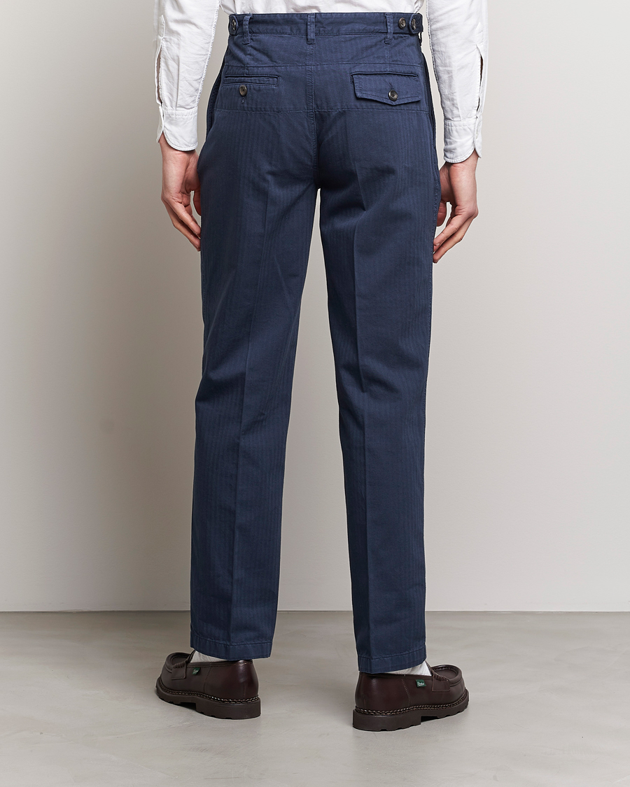 Herren | Hosen | Drake's | Cotton Herringbone One Pleat Chino Navy