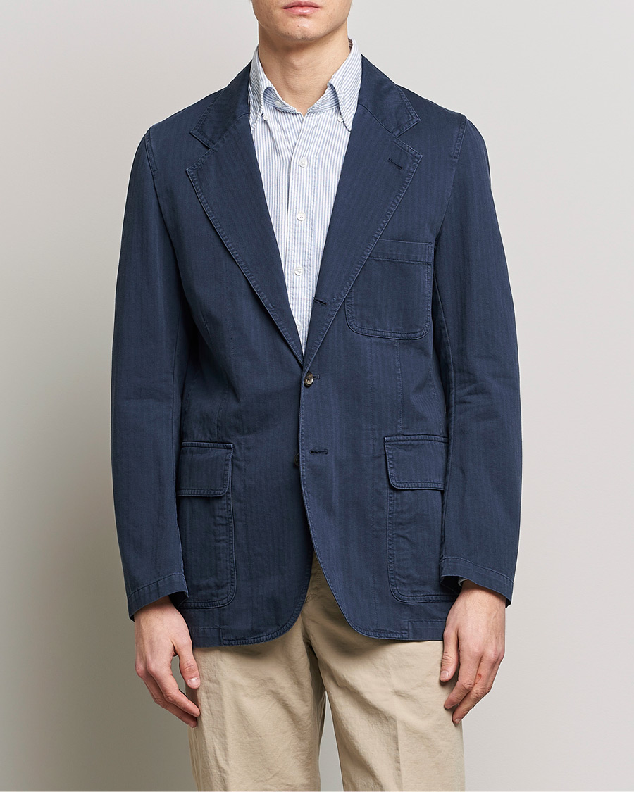 Herren | Sakkos | Drake's | MKI Cotton Herringbone Games Blazer Navy