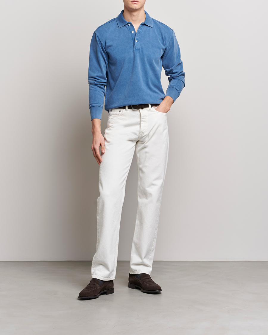 Herren | Pullover | Drake's | Long Sleeve Jersey Polo Navy