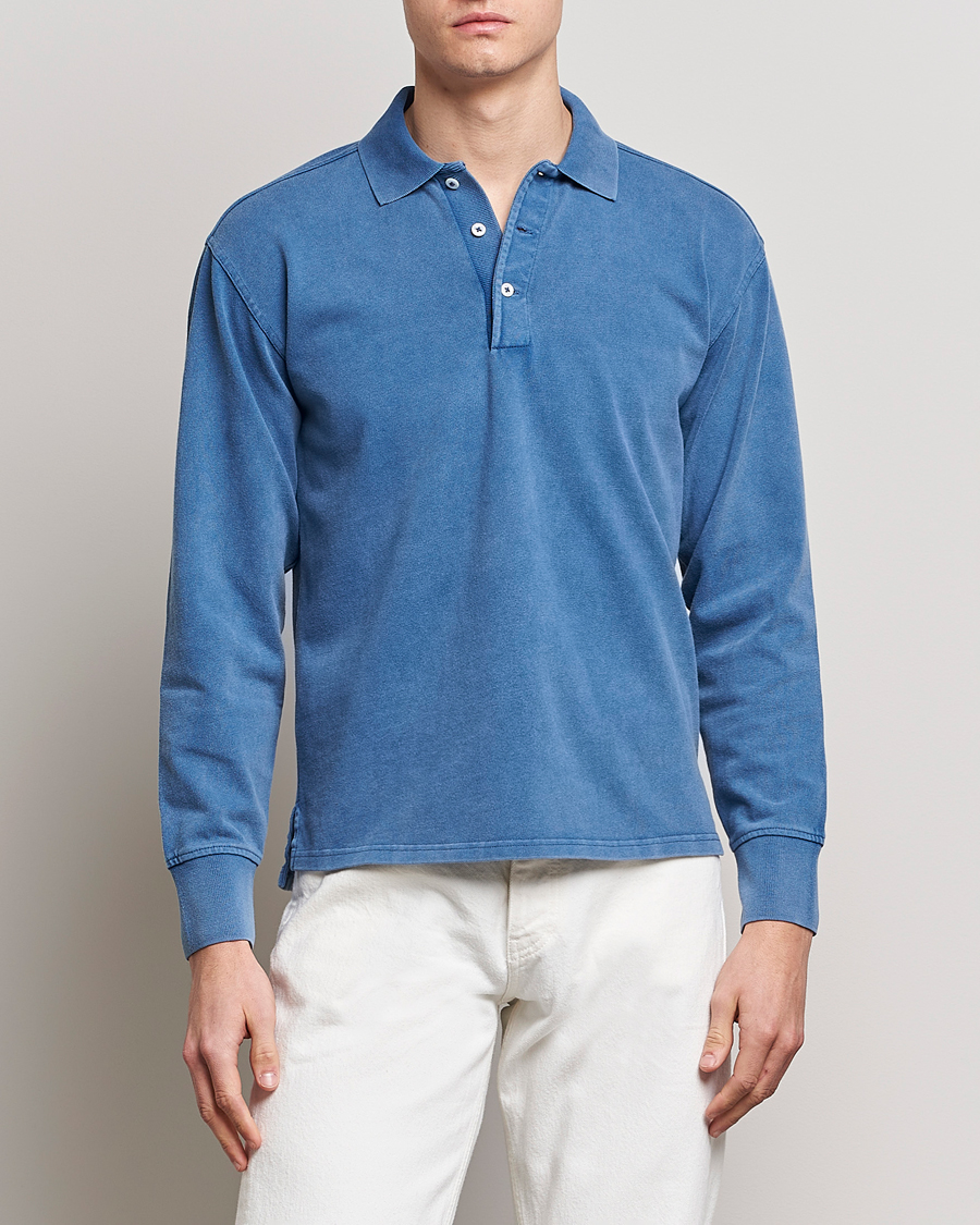 Herren | Pullover | Drake's | Long Sleeve Jersey Polo Navy