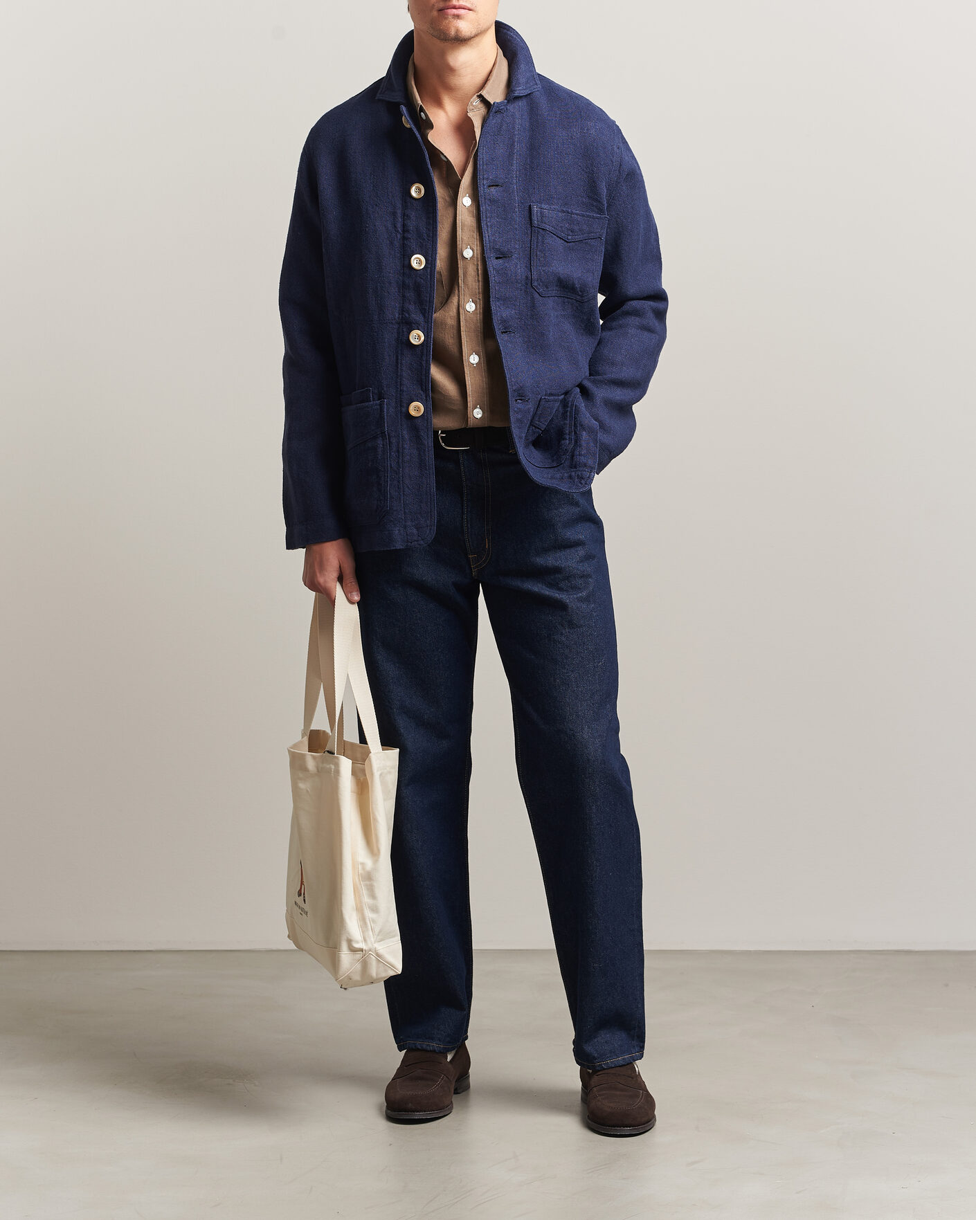 Herren | Jacken | Drake's | Heavy Linen 5-Pocket Chore Jacket Navy
