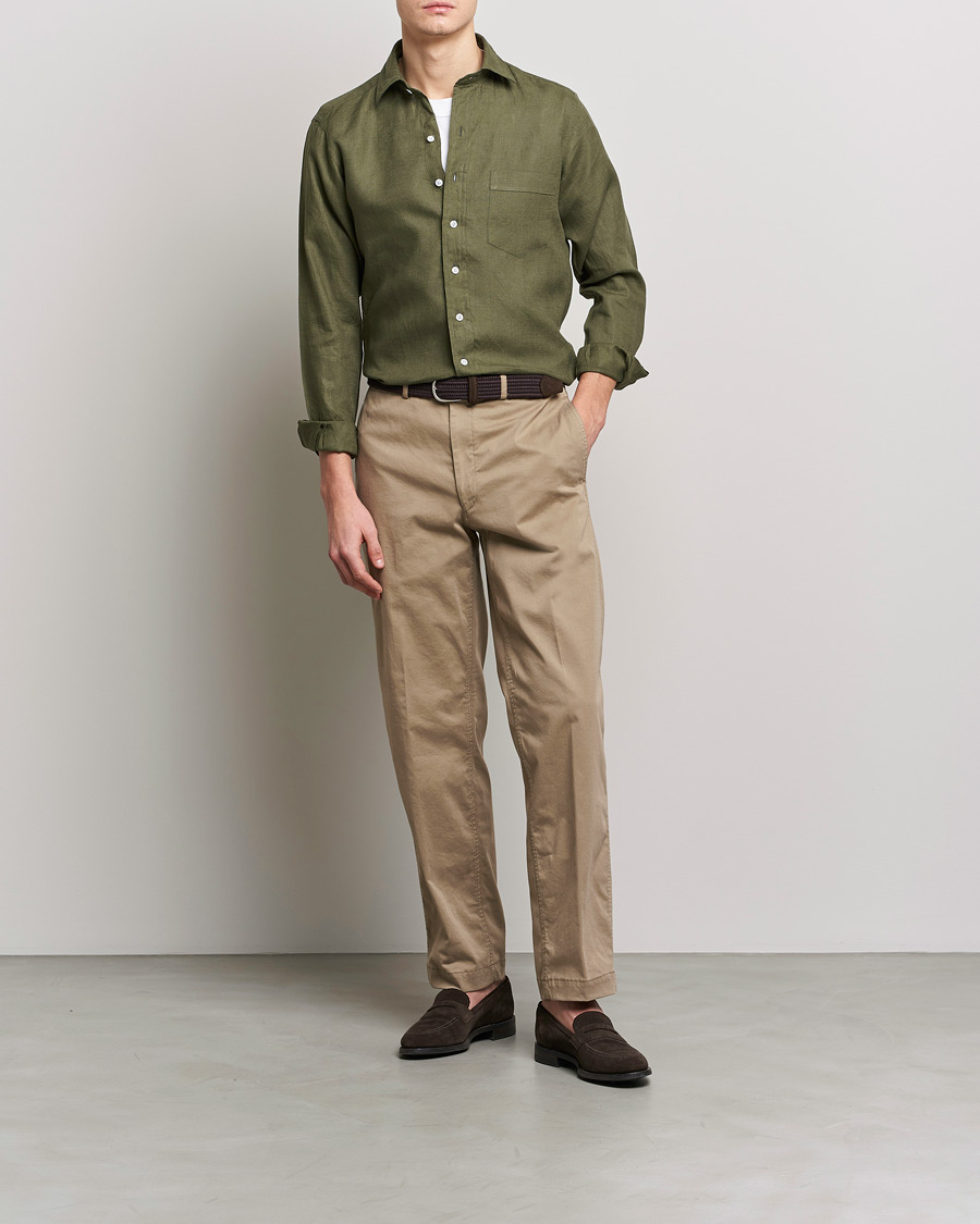 Herren | Hemden | Drake's | Linen Summer Shirt Green