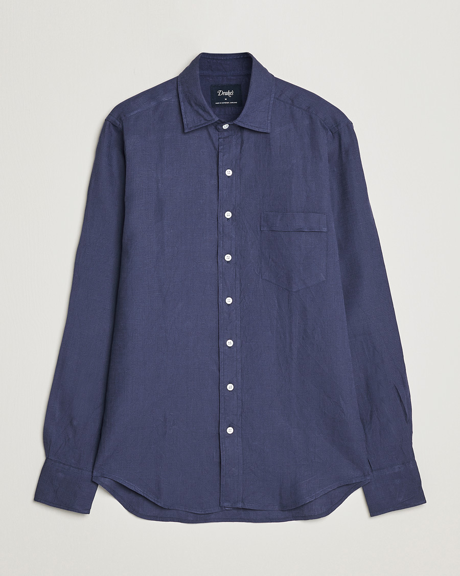 Herren | Hemden | Drake's | Linen Summer Shirt Navy