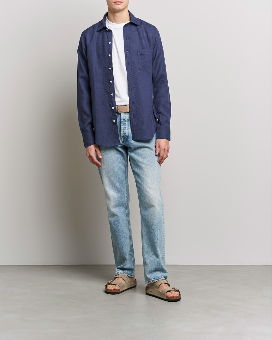 Herren | Hemden | Drake's | Linen Summer Shirt Navy