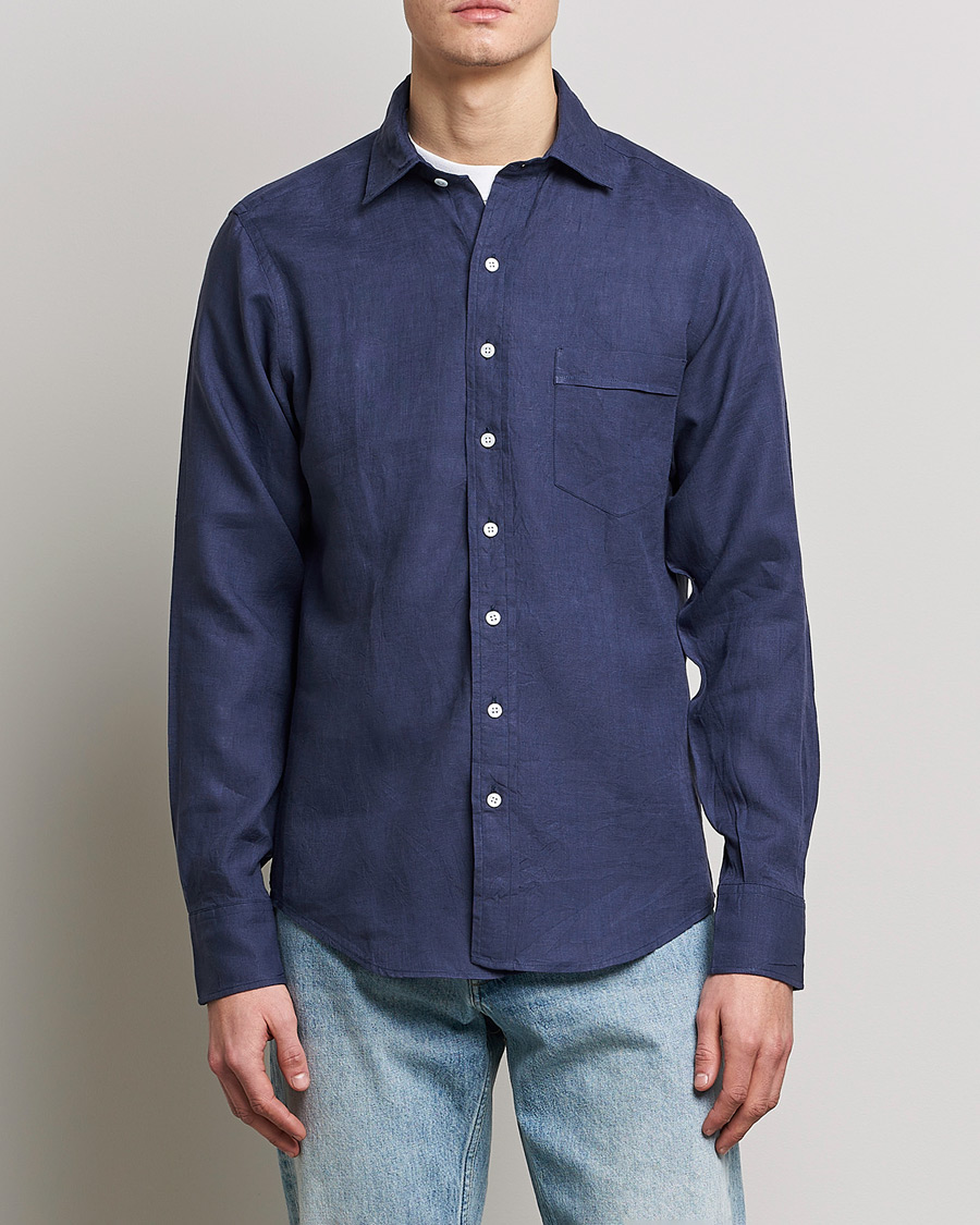 Herren | Hemden | Drake's | Linen Summer Shirt Navy