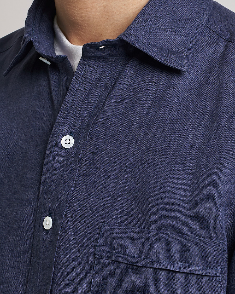 Herren | Hemden | Drake's | Linen Summer Shirt Navy