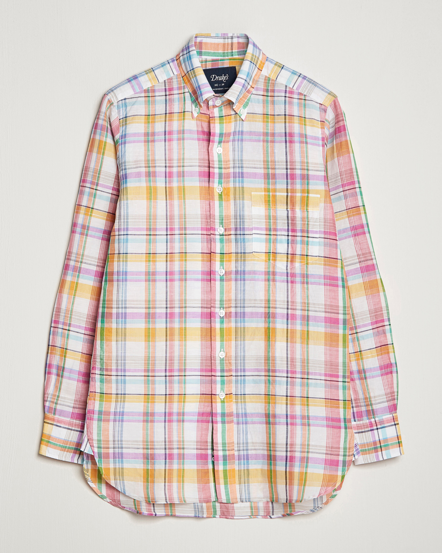 Herren | Hemden | Drake's | Checked Button Down Linen Shirt Multi