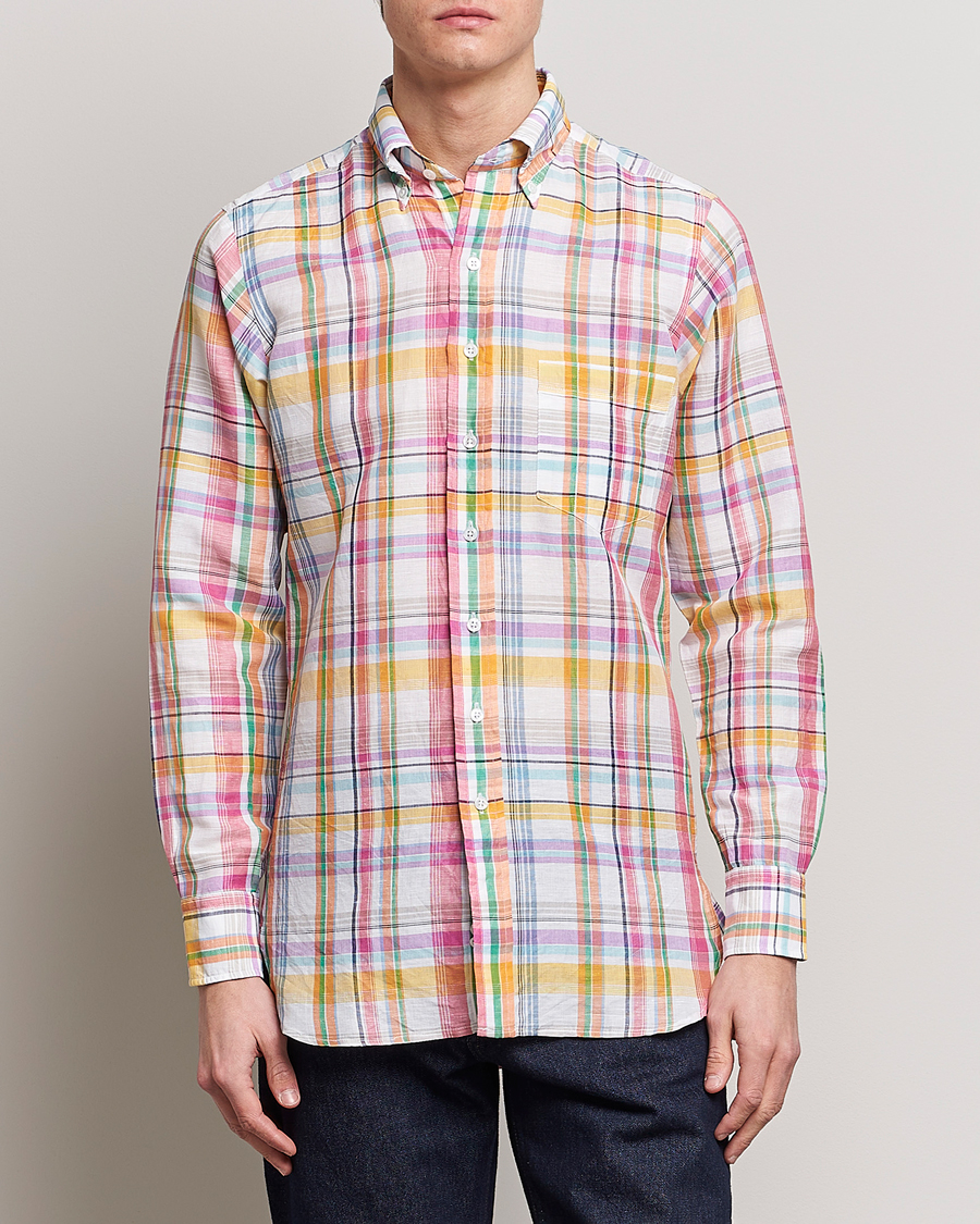 Herren | Hemden | Drake's | Checked Button Down Linen Shirt Multi