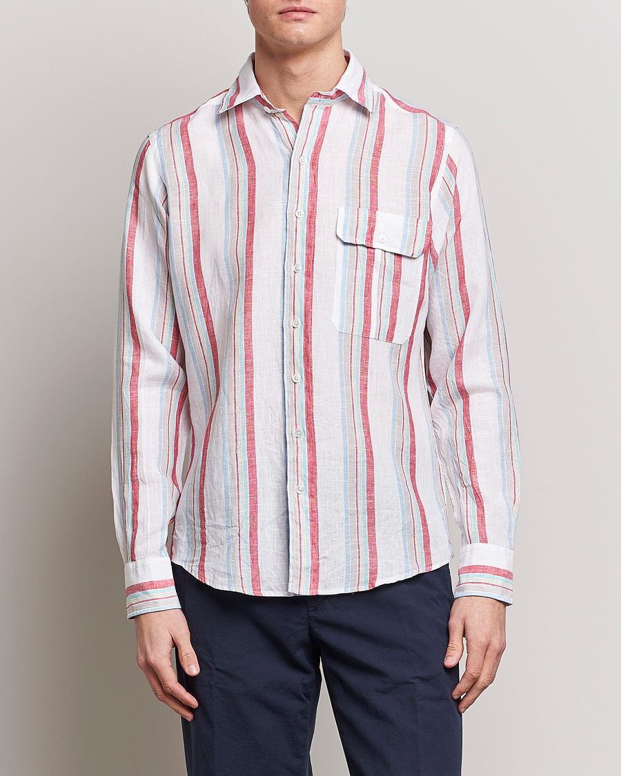 Herren | Hemden | Drake's | Striped Linen Summer Shirt Multi
