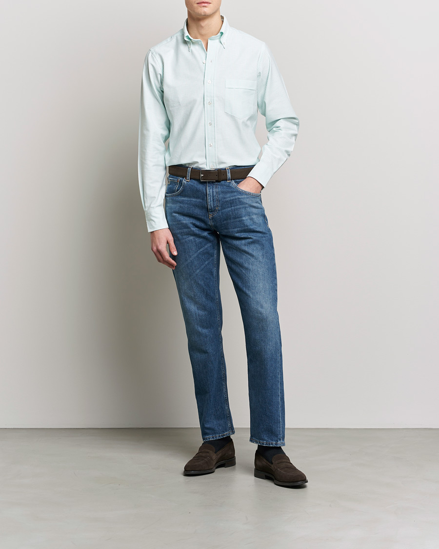 Herren | Hemden | Drake's | Striped Button Down Oxford Shirt Green