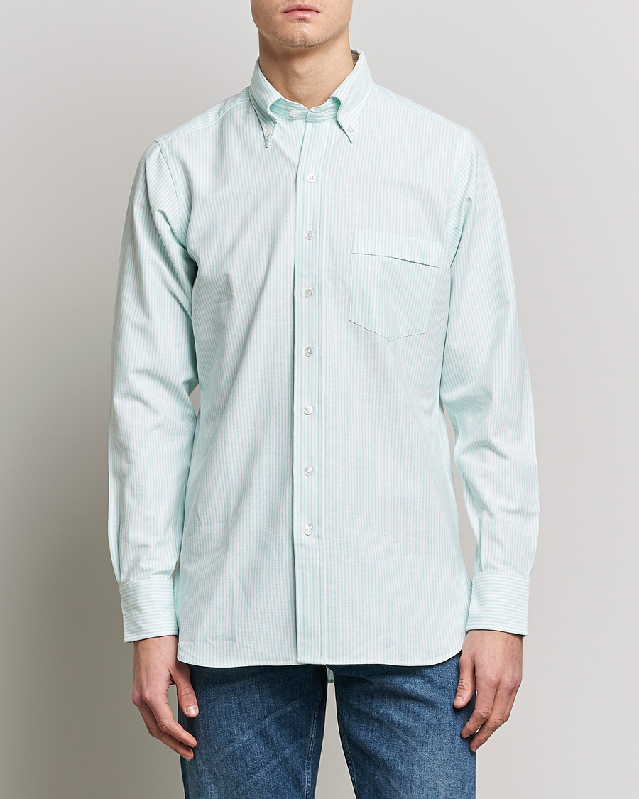 Herren | Hemden | Drake's | Striped Button Down Oxford Shirt Green