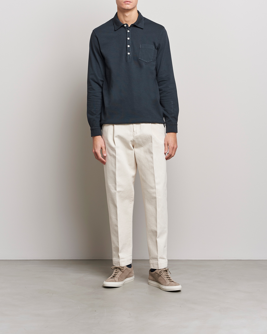 Herren | Pullover | Massimo Alba | Ischia Long Sleeve Cotton Polo Washed Black