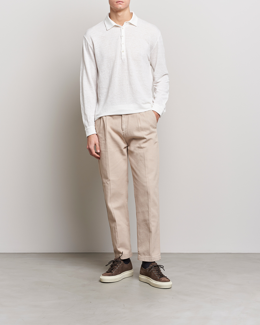 Herren | Pullover | Massimo Alba | Raya Long Sleeve Linen Polo White
