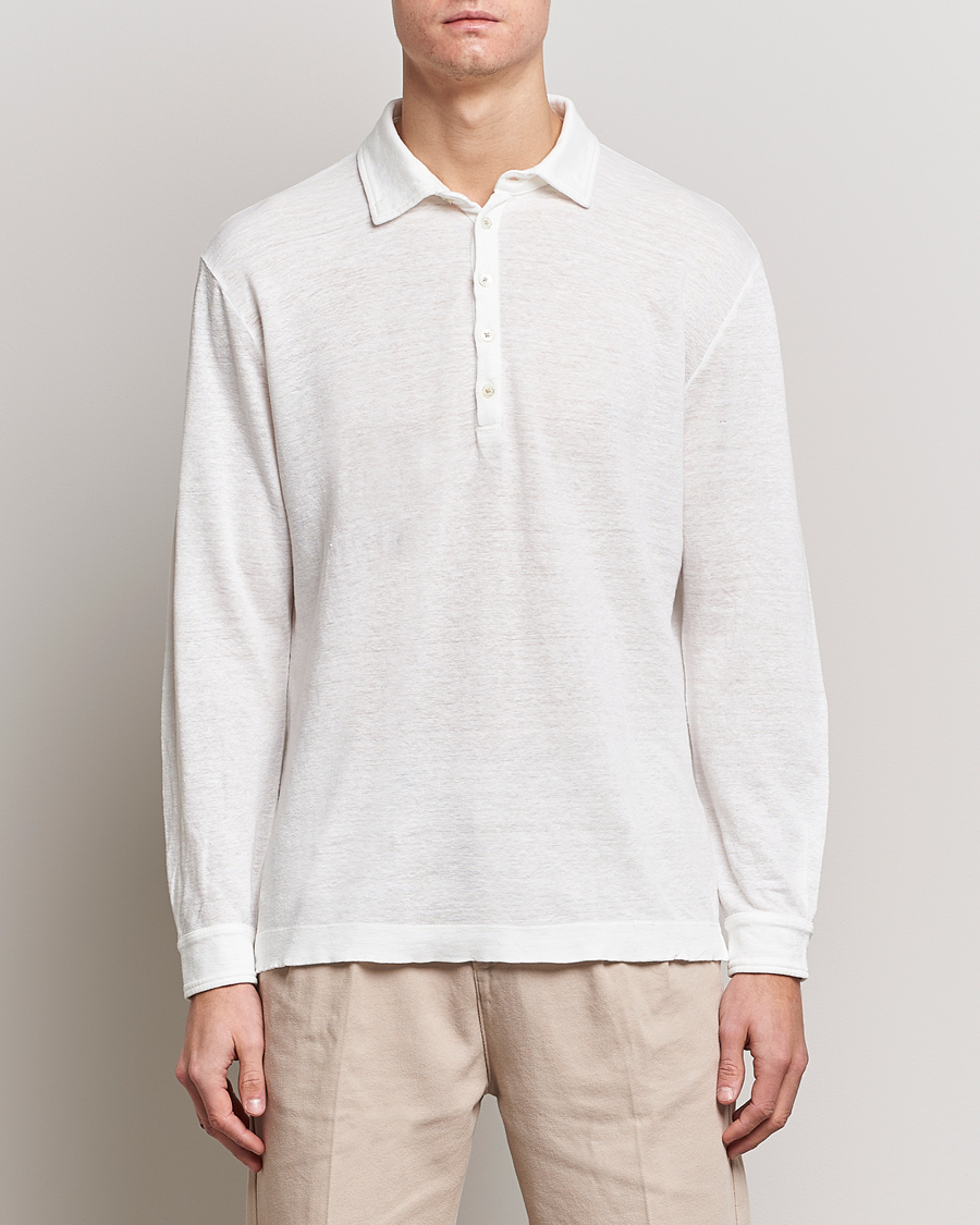 Herren | Langarm-Poloshirts | Massimo Alba | Raya Long Sleeve Linen Polo White