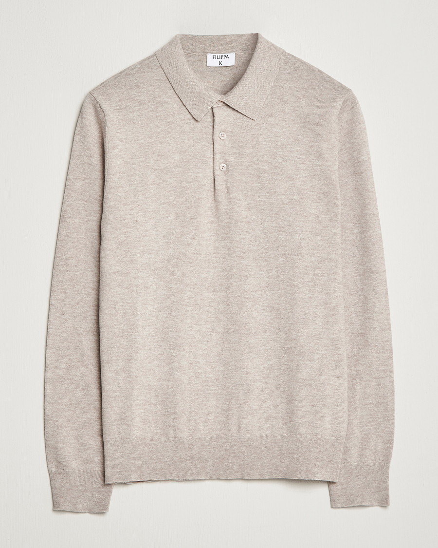 Herren | Pullover | Filippa K | Knitted Polo Shirt Beige Melange