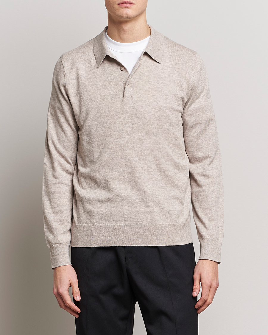 Herren | Pullover | Filippa K | Knitted Polo Shirt Beige Melange