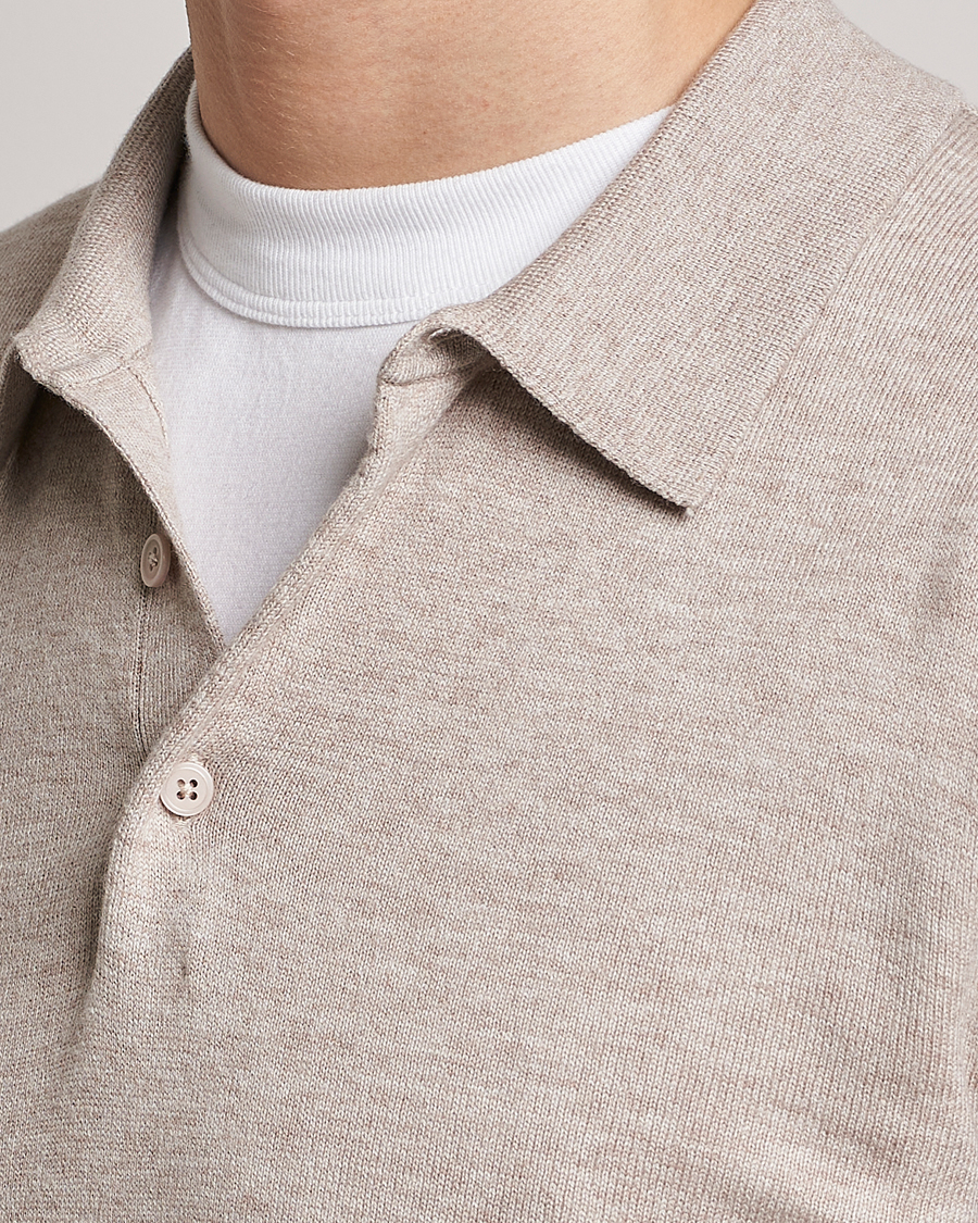 Herren | Pullover | Filippa K | Knitted Polo Shirt Beige Melange