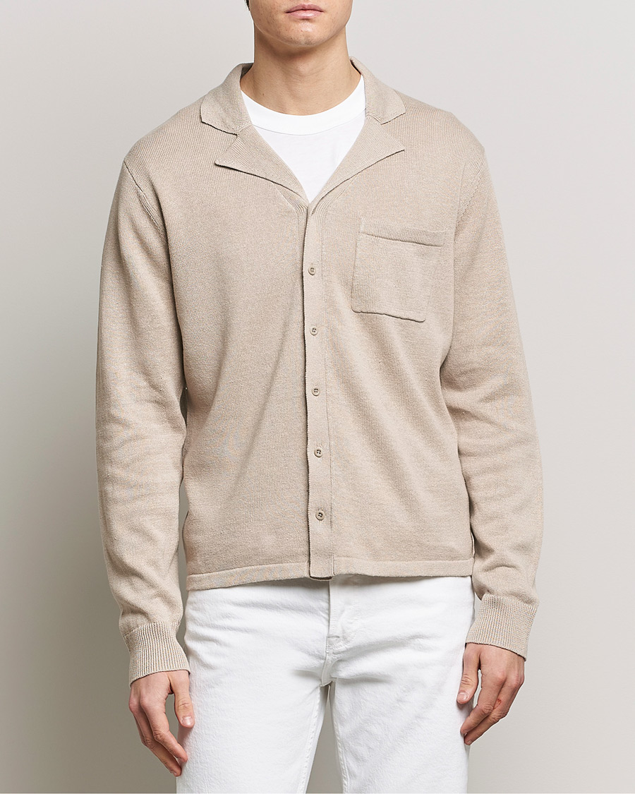Herren | Hemden | Filippa K | Cotton Linen Knitted Shirt Dusty Beige
