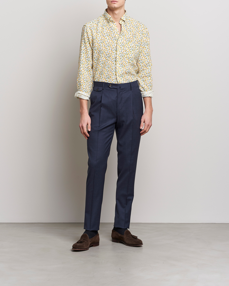 Herren | Hemden | Eton | Lemon Print Contemporary Linen Shirt Yellow