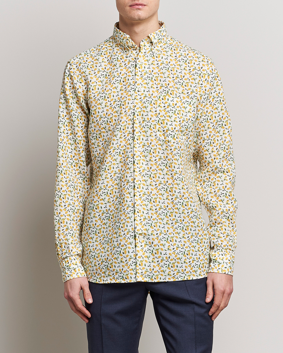 Herren | Hemden | Eton | Lemon Print Contemporary Linen Shirt Yellow