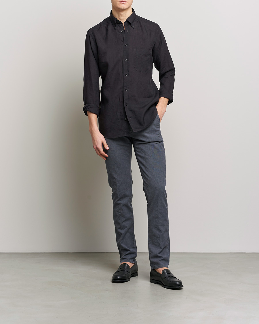 Herren | Hemden | Eton | Slim Fit Linen Button Down Shirt Black