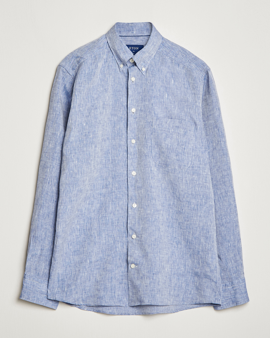 Herren | Hemden | Eton | Slim Fit Linen Shirt Mid Blue