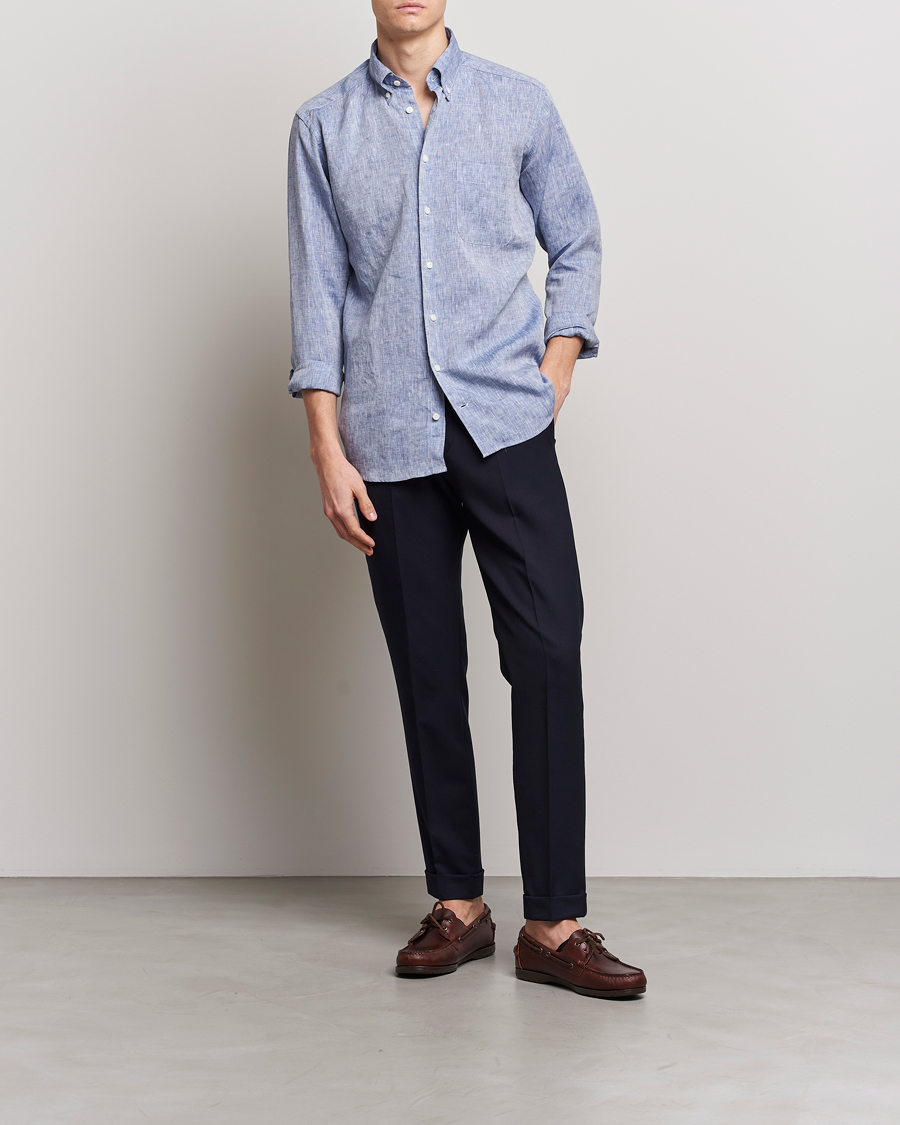 Herren | Hemden | Eton | Slim Fit Linen Shirt Mid Blue