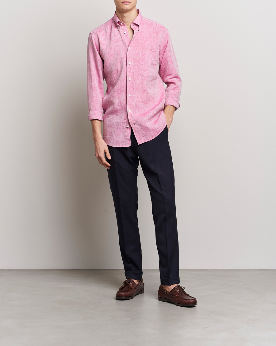 Herren | Hemden | Eton | Slim Fit Linen Shirt Pink