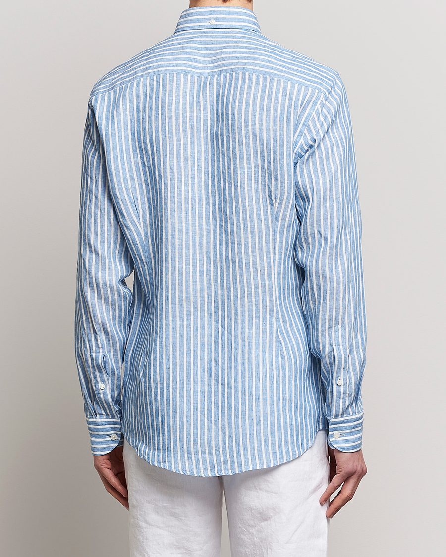 Herren | Hemden | Eton | Slim Fit Striped Linen Shirt Mid Blue