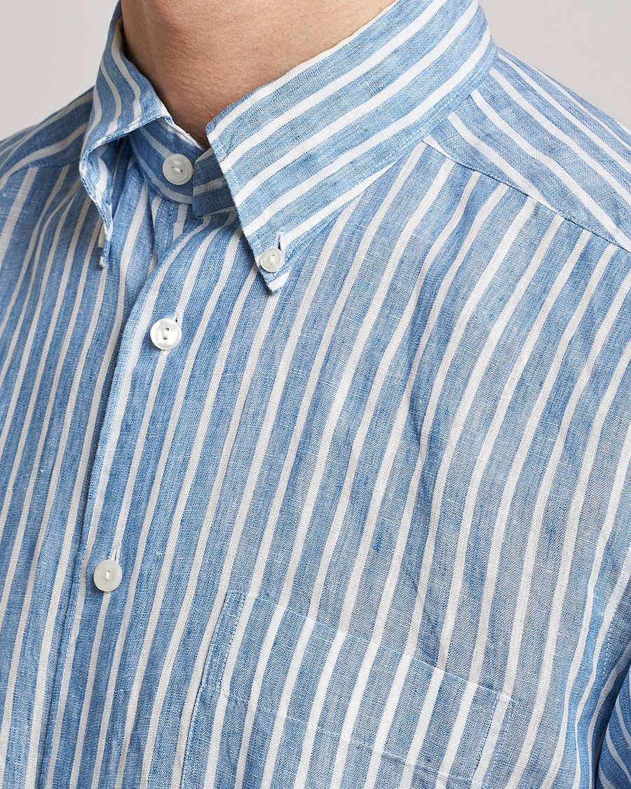 Herren | Hemden | Eton | Slim Fit Striped Linen Shirt Mid Blue