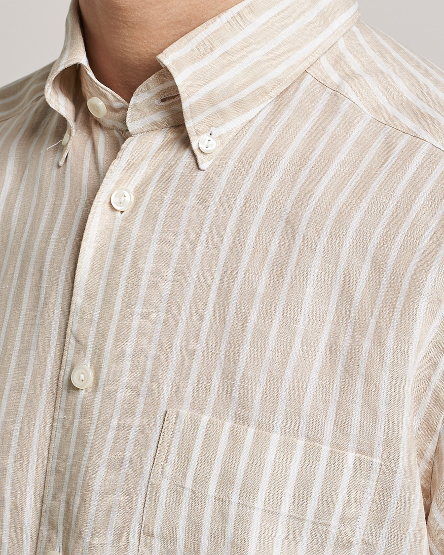 Herren | Hemden | Eton | Slim Fit Striped Linen Shirt Brown