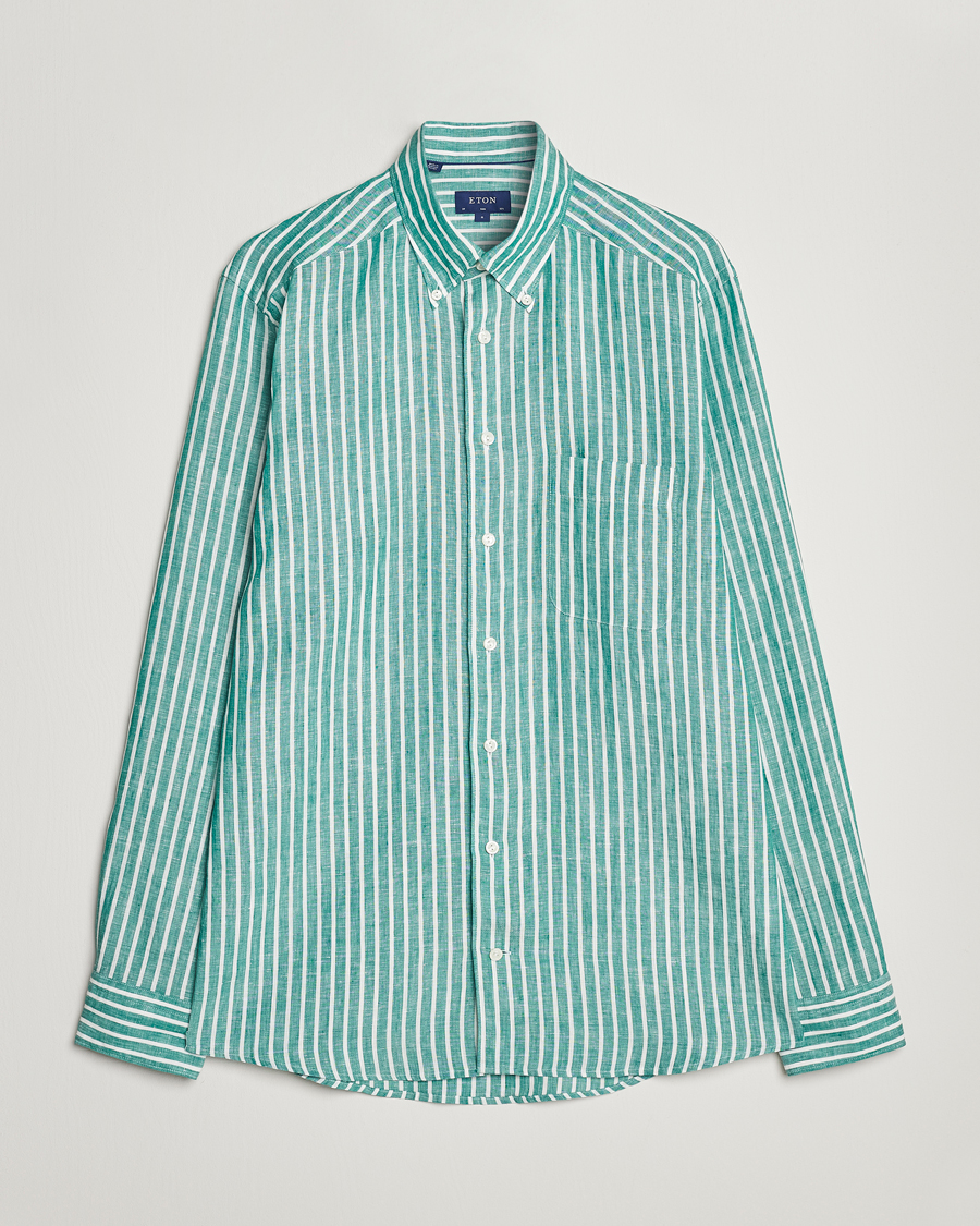 Herren | Hemden | Eton | Slim Fit Striped Linen Shirt Green