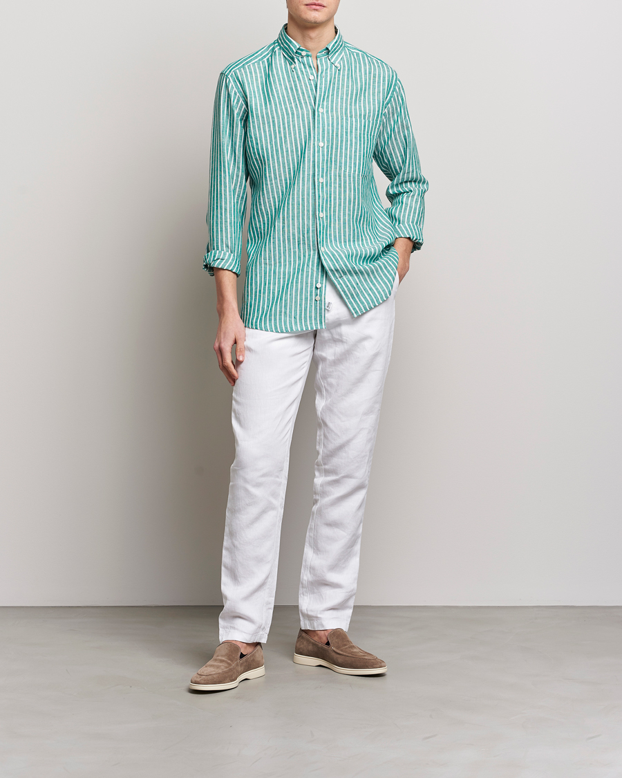 Herren | Hemden | Eton | Slim Fit Striped Linen Shirt Green