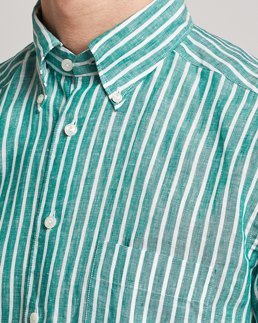 Herren | Hemden | Eton | Slim Fit Striped Linen Shirt Green