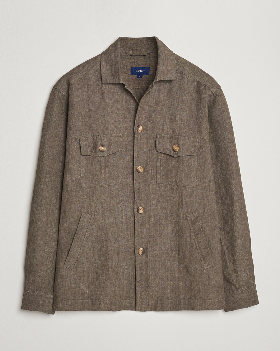 Herren | Hemden | Eton | Linen Twill Overshirt Dark Green