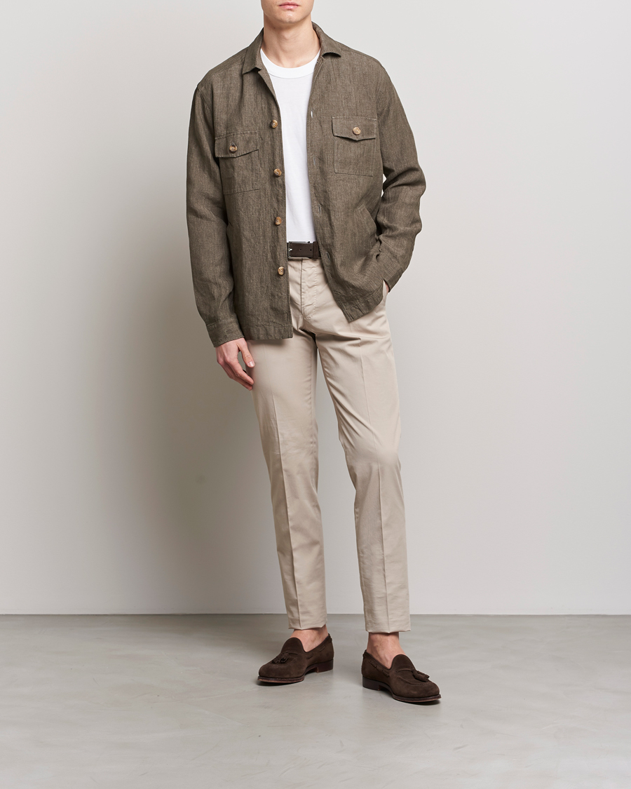 Herren | Hemden | Eton | Linen Twill Overshirt Dark Green