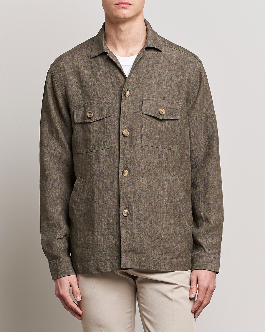 Herren | Hemden | Eton | Linen Twill Overshirt Dark Green