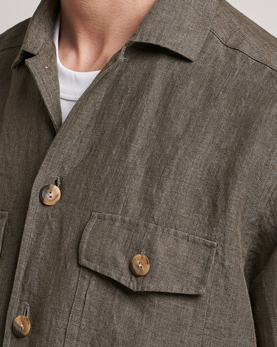 Herren | Hemden | Eton | Linen Twill Overshirt Dark Green