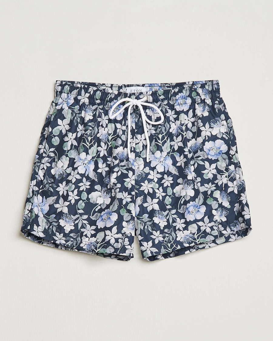 Herren | Badehosen | Eton | Floral Swim Shorts Navy Blue