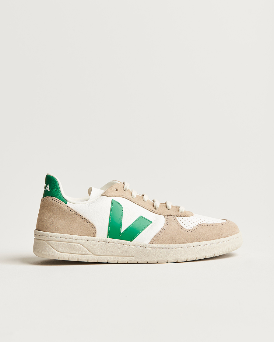 Herren | Veja V-10 Chromefree Leather Extra White/Emeraude Green | Veja | V-10 Chromefree Leather Extra White/Emeraude Green