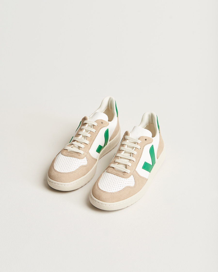 Herren | Veja V-10 Chromefree Leather Extra White/Emeraude Green | Veja | V-10 Chromefree Leather Extra White/Emeraude Green