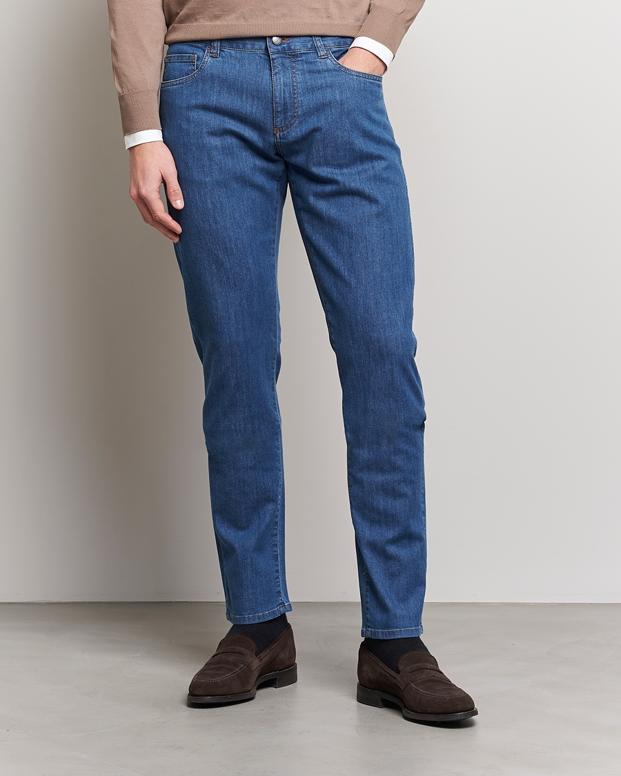 Herren | Slim fit | Canali | Slim Fit 5-Pocket Jeans Blue Wash