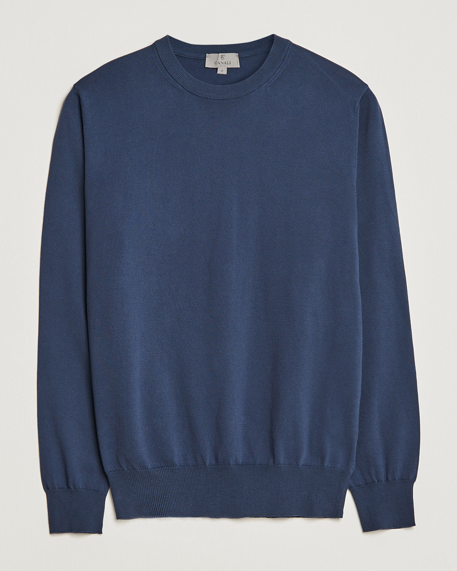 Herren | Pullover | Canali | Cotton Crew Neck Pullover Steel Blue