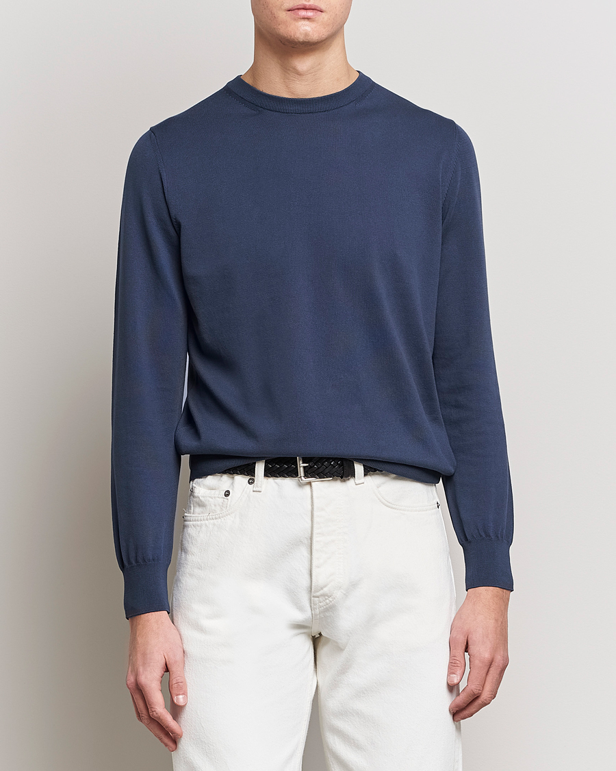 Herren | Pullover | Canali | Cotton Crew Neck Pullover Steel Blue