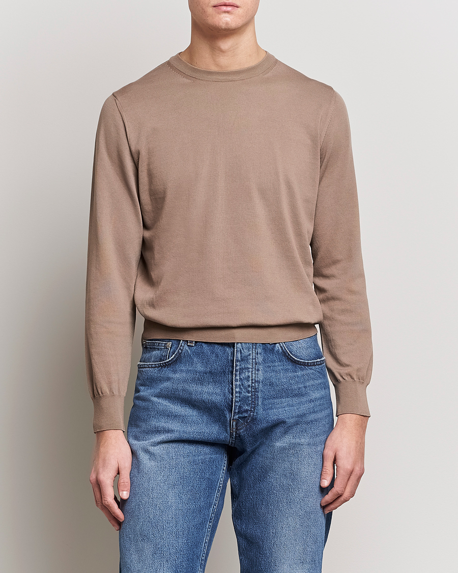 Herren | Pullover | Canali | Cotton Crew Neck Pullover Brown