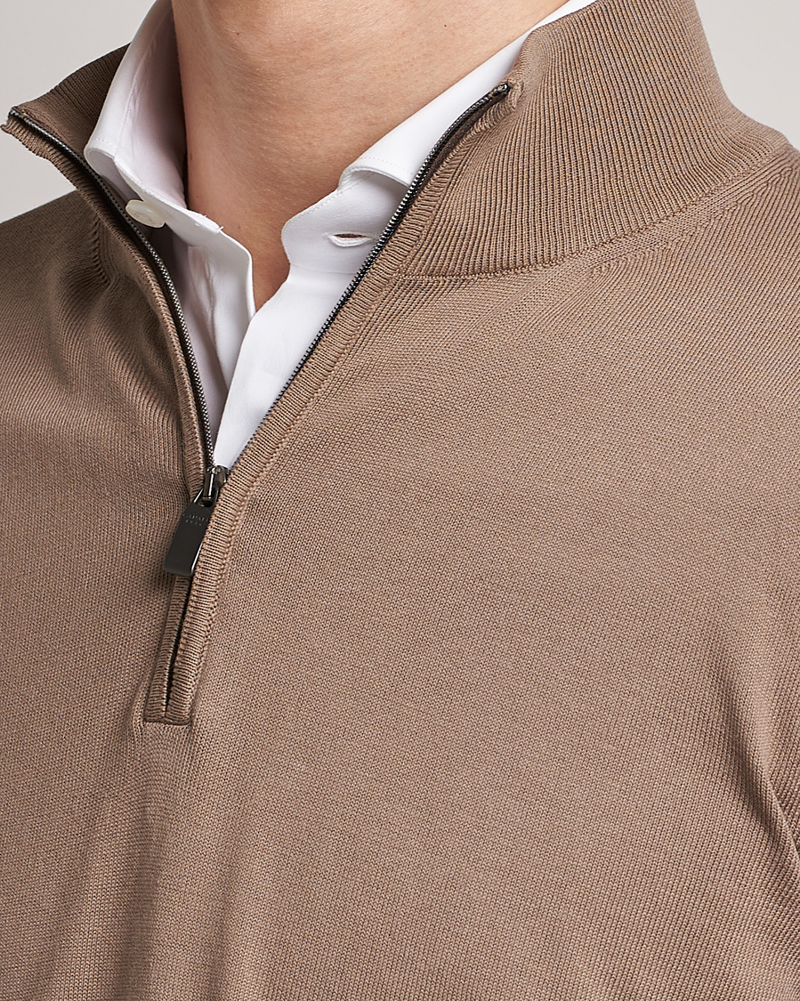 Herren | Pullover | Canali | Cotton Half Zip Sweater Brown