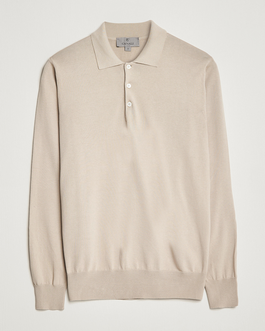 Herren | Pullover | Canali | Cotton Long Sleeve Polo Beige