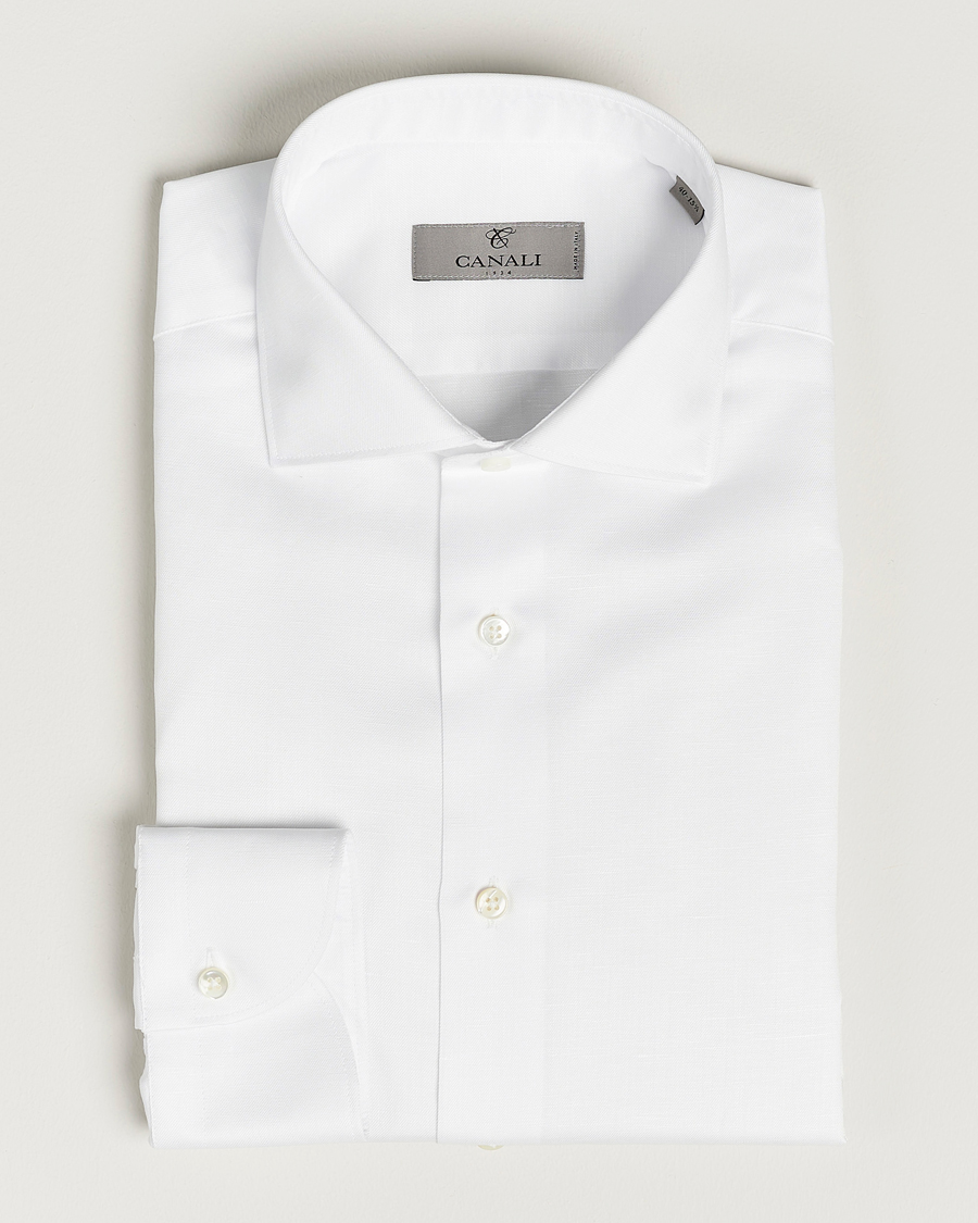 Herren | Hemden | Canali | Slim Fit Linen Shirt White