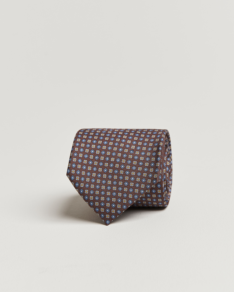 Herren | Canali Micro Pattern Printed Silk Tie Brown | Canali | Micro Pattern Printed Silk Tie Brown
